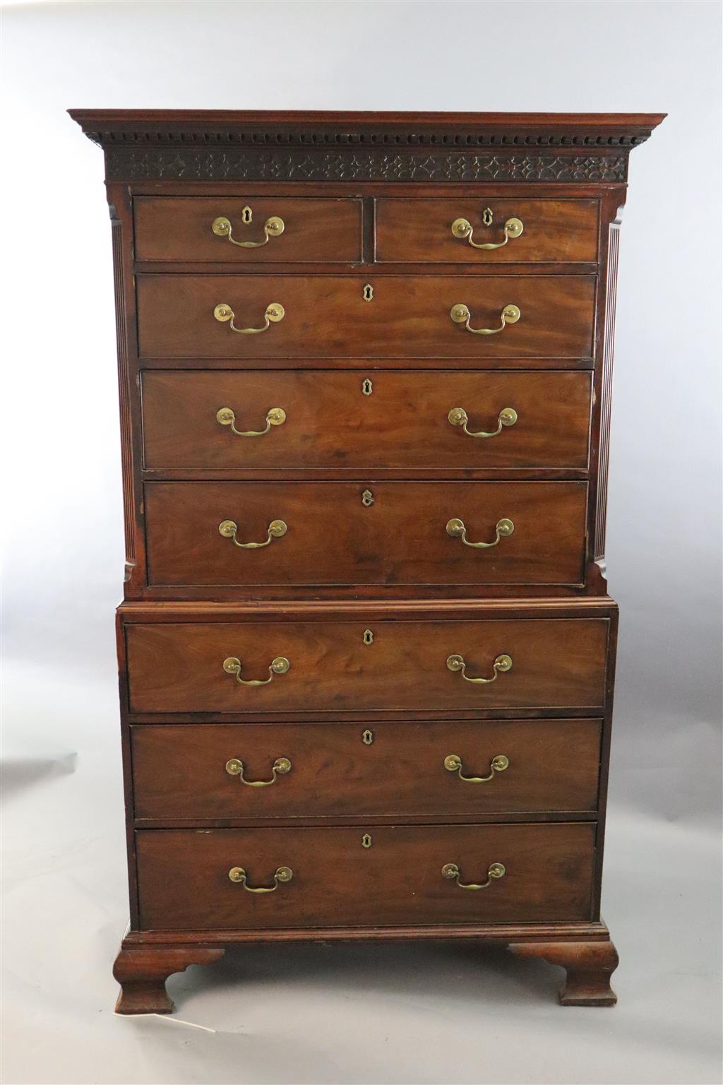 A George III mahogany chest on chest, W. 3ft 3in. D. 2ft 5in. H. 6ft 5in.